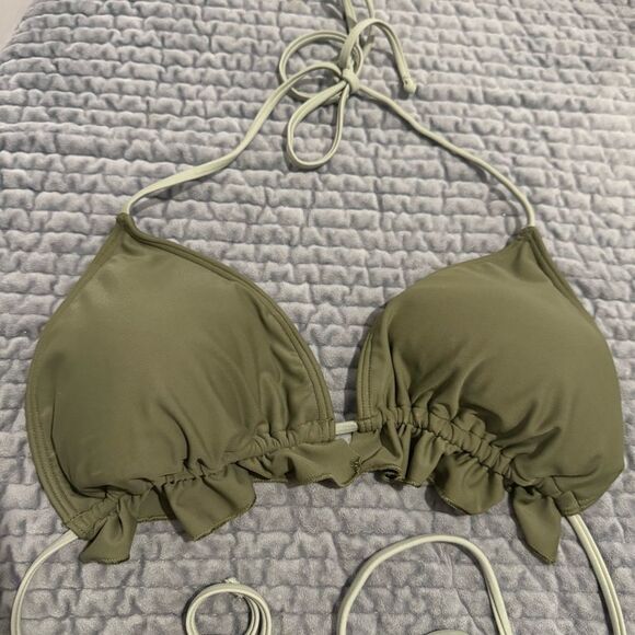 ABERCROMBIE & FITCH OLIVE GREEN RUFFLE STRING BIKINI TOP – SIZE XL - Picture 3 of 15